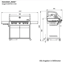 SANTOS S-518 All Black Mit Seiten- Und Heckbrenner, Schwarz, Inkl. Drehspieß, Rostheber & Silikonablage & Graviertes ZWILLING Pro Messer -Gasgrills Verkaufsgeschäft 2f95f500bac7c4c3bcf3b5fc877efa17