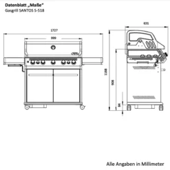 SANTOS S-518 Mit Seiten- & Heckbrenner, Edelstahl Inkl. Drehspieß, Rostheber & Silikonablage & Graviertes ZWILLING Pro Messer 21 SANTOS S-518 Mit Seiten- & Heckbrenner, Edelstahl Inkl. Drehspieß, Rostheber & Silikonablage & Graviertes ZWILLING Pro Messer -Gasgrills Verkaufsgeschäft 493743525c0ae988706c176656ff1375