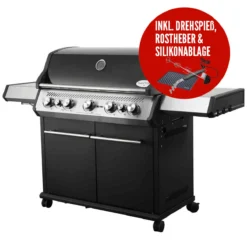 SANTOS S-518 Mit Seiten- Und Heckbrenner, Schwarz, Inkl. Drehspieß, Rostheber & Silikonablage & Graviertes ZWILLING Pro Messer -Gasgrills Verkaufsgeschäft 71d26fd2b3ce7faee2ba72a6d384244c