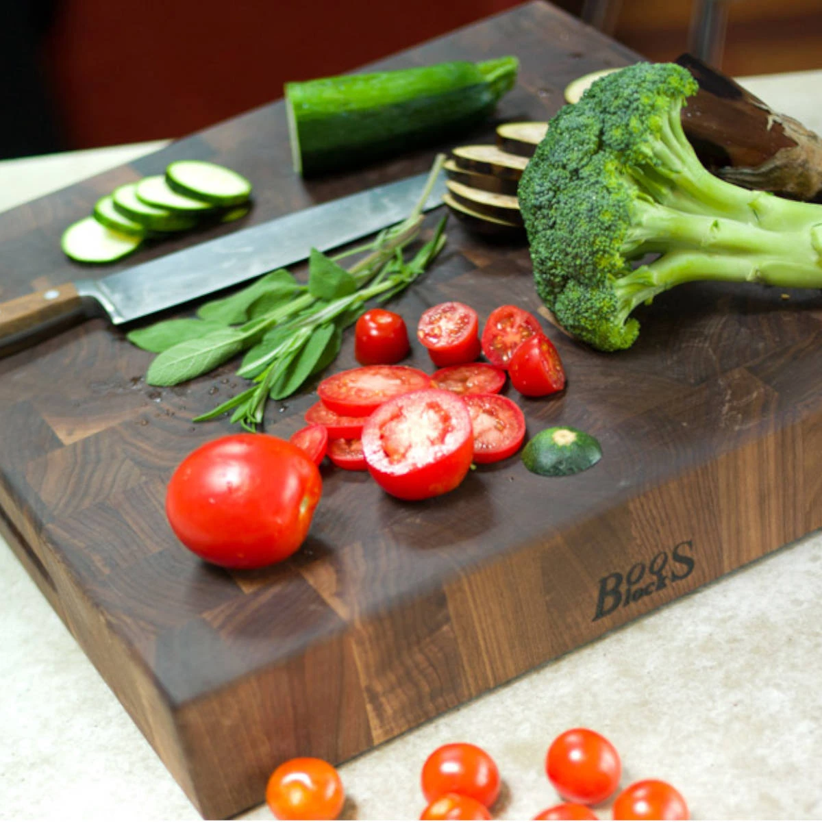 Boos Blocks Hackblock Stirnholz Classic, Walnuss 46x46x7,5 Cm 2 Boos Blocks Hackblock Stirnholz Classic, Walnuss 46x46x7,5 Cm – Bild 2