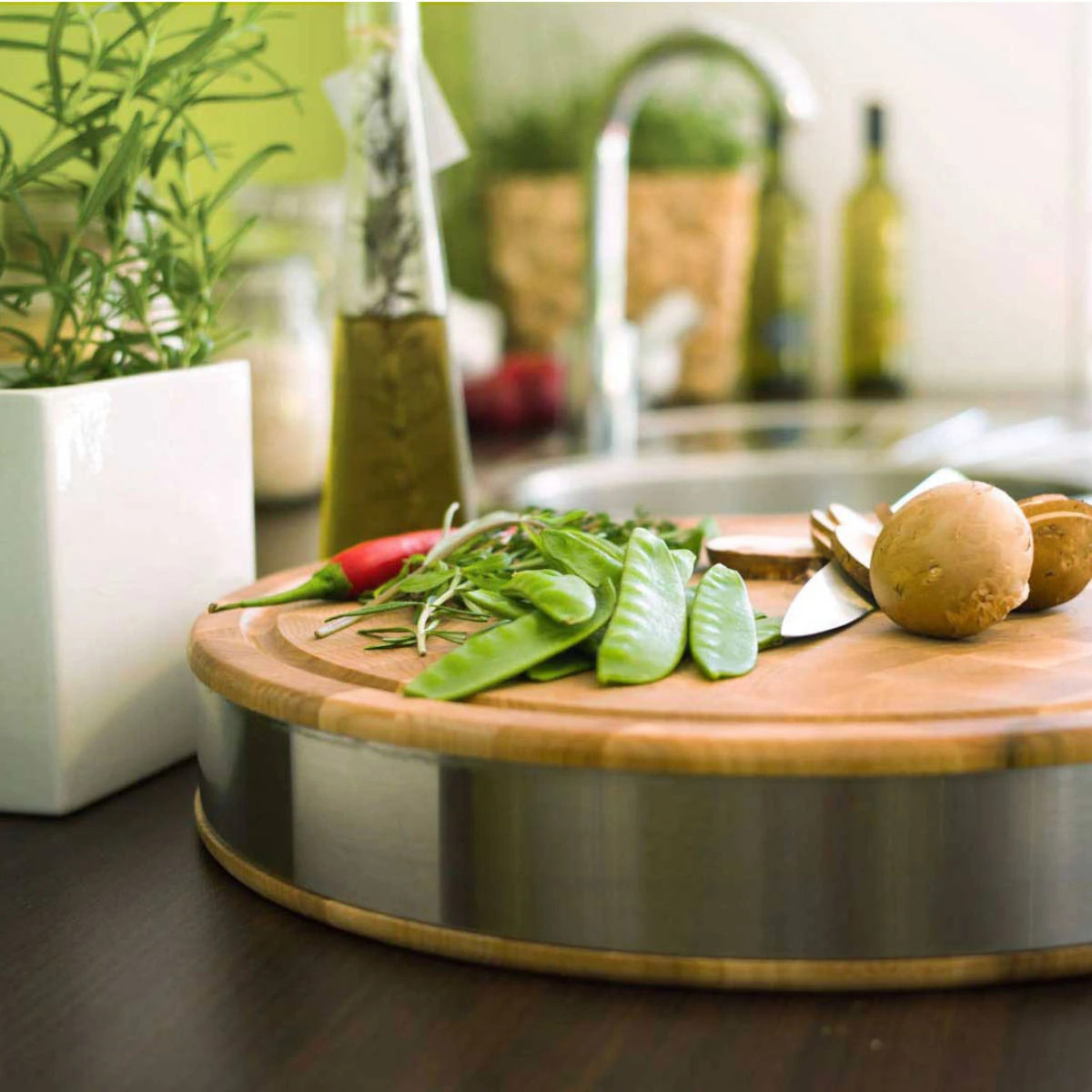 Boos Blocks Hackblock Mit Edelstahlring Stirnholz Classic, Ahorn Ø 38 Cm 2 Boos Blocks Hackblock Mit Edelstahlring Stirnholz Classic, Ahorn Ø 38 Cm – Bild 2